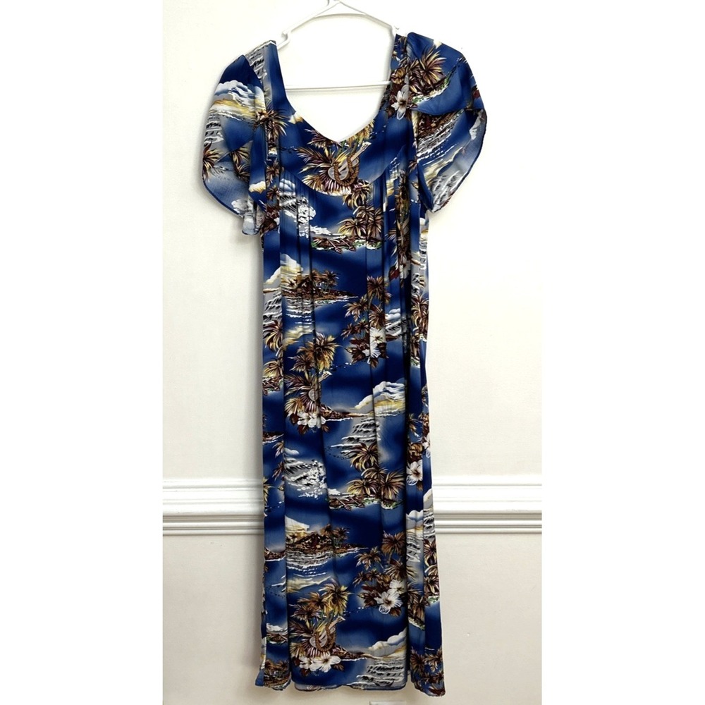 Vtg Hilo Hattie Maxi Dress Muu Muu Sz M The Hawaiian Original Floral Guitar